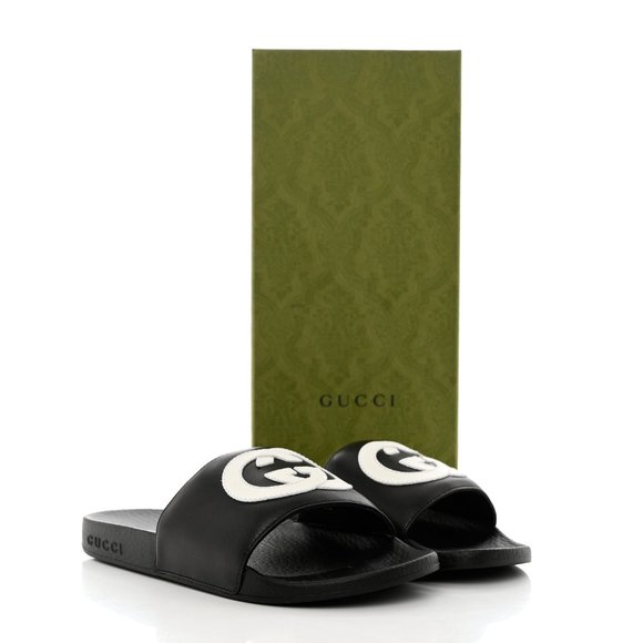 Gucci Shoes - GUCCI Soft Calfskin Leather Women Interlocking G Slides Sandals Size US 7 /EU 37